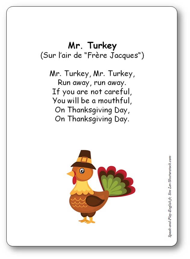 Mr. Turkey comptine en anglais pour Thanksgiving, comptine thanksgiving turkey
