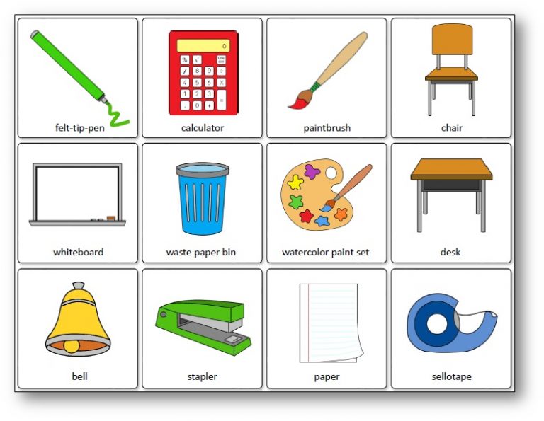 Jeu de mémoire du matériel scolaire en anglais Mémory des outils de la classe