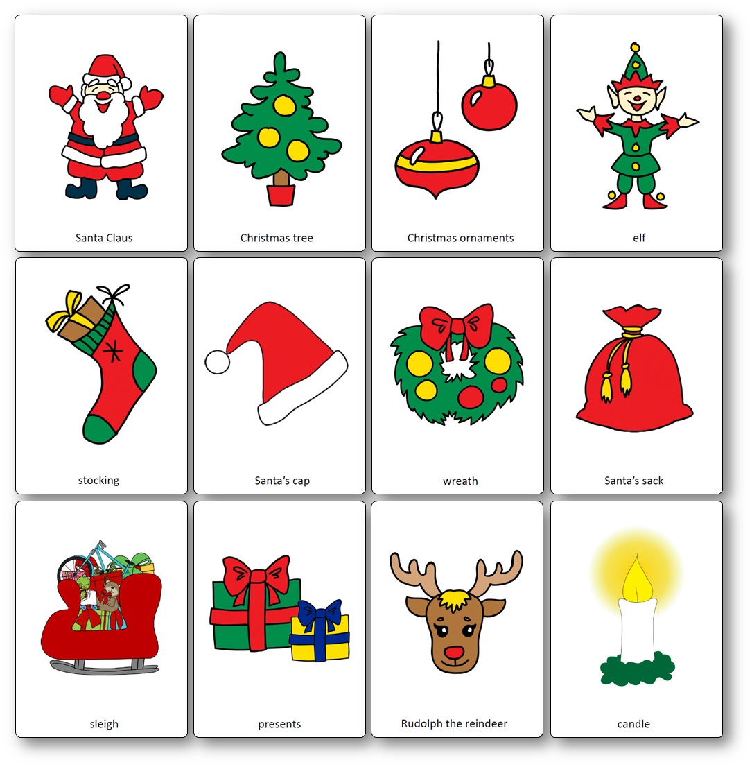 Imagier de Noël en anglais, flashcards noël anglais