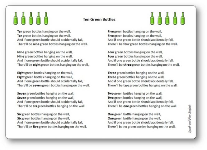 Paroles-comptine-Ten-Green-Bottles-compter-en-anglais- Paroles de la comptine Ten Green Bottles pour apprendre à compter en anglais