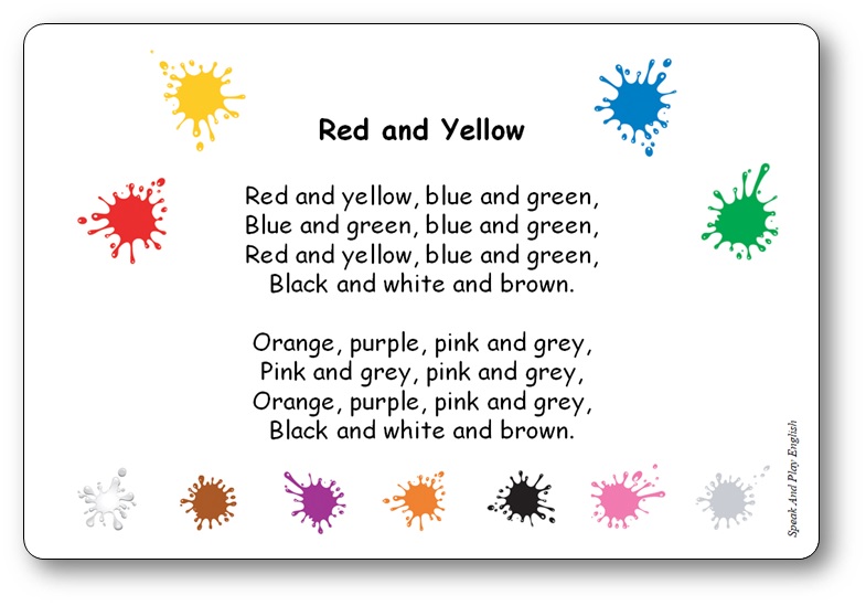 Chanson Red and Yellow Blue and Green, colour song Paroles de la comptine en anglais et en français