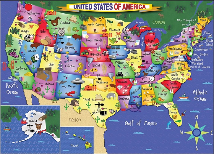 Acheter carte des États-Unis d’Amérique pour enfants
