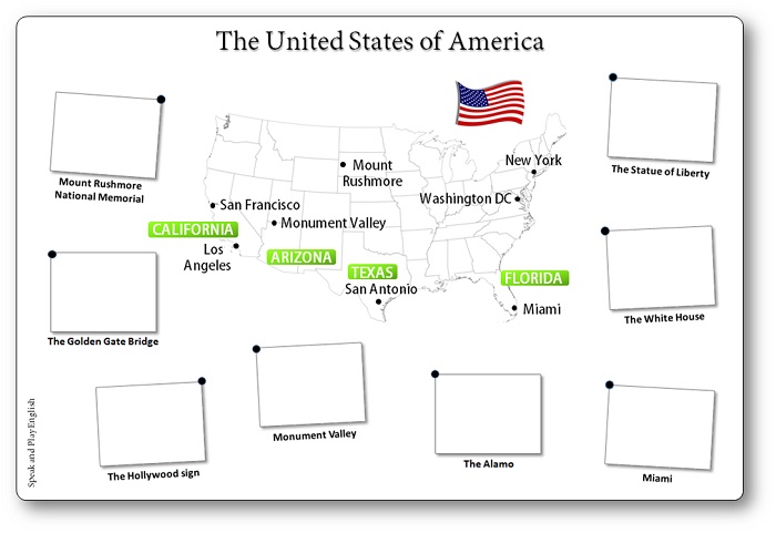 MDF - Carte Géographique des États-Unis 91 x 61cm 1art1 Cartes Poster et Cadre en Anglais
