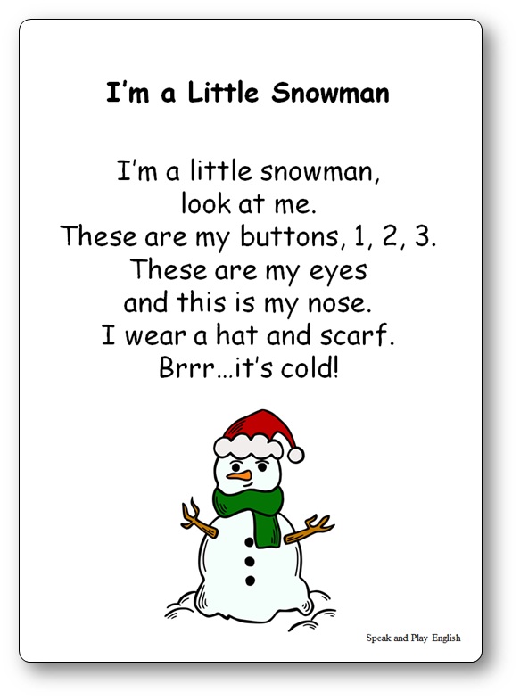 I'm a Little Snowman Paroles de la comptine