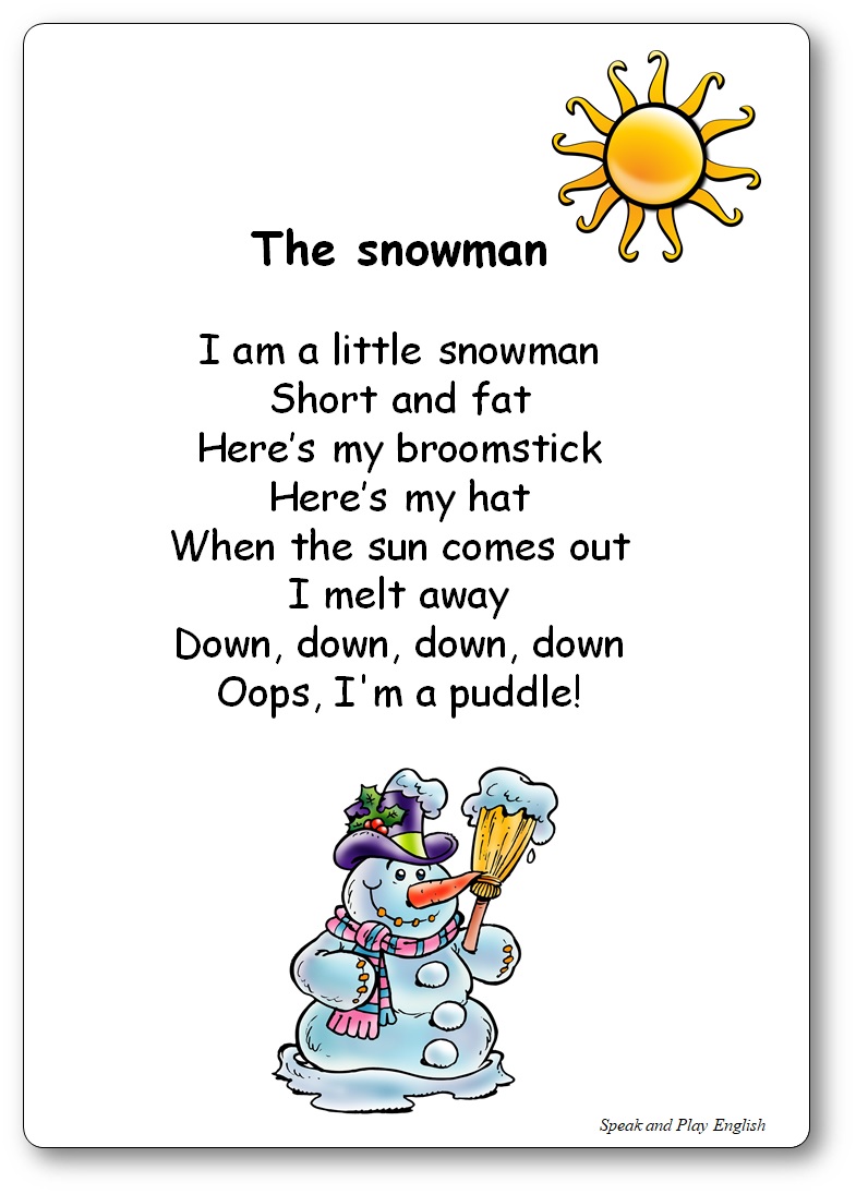 Comptine The Snowman en anglais et traduction en français, I’m a little snowman short and fat, The Snowman paroles