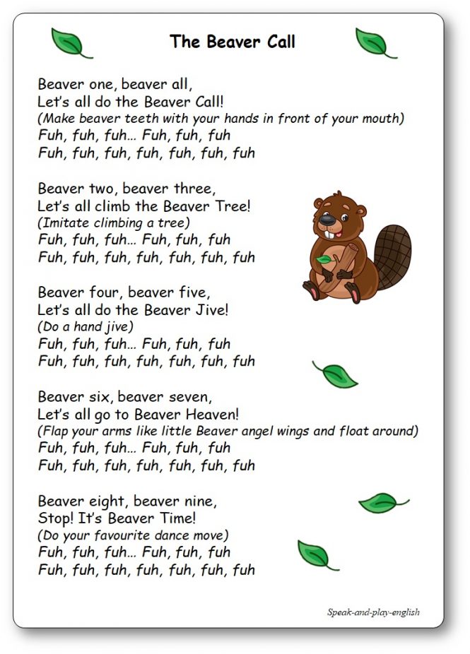 Comptine The Beaver Call, paroles à imprimer