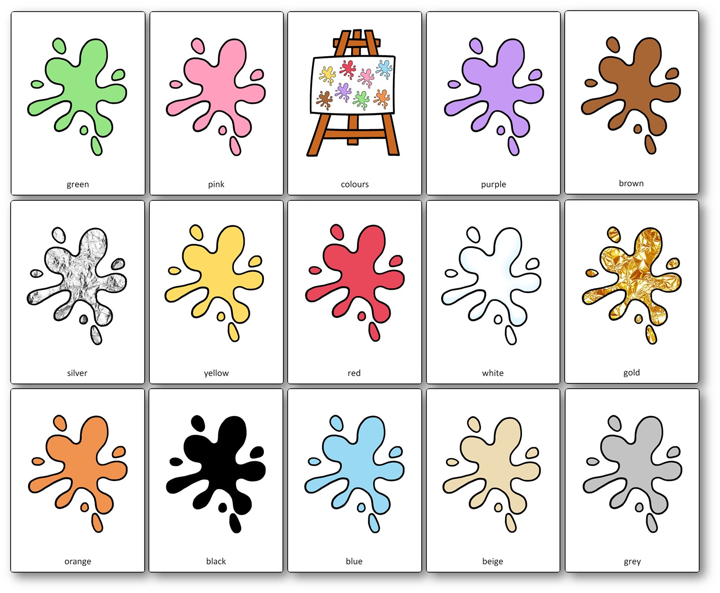imagier couleurs en anglais, cartes nomenclature des couleurs en anglais