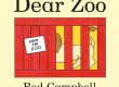 Image de la couverture de l’album jeunesse en anglais « Dear Zoo » écrit et illustré par Rod Campbell, montrant un lion dans une boîte de transport